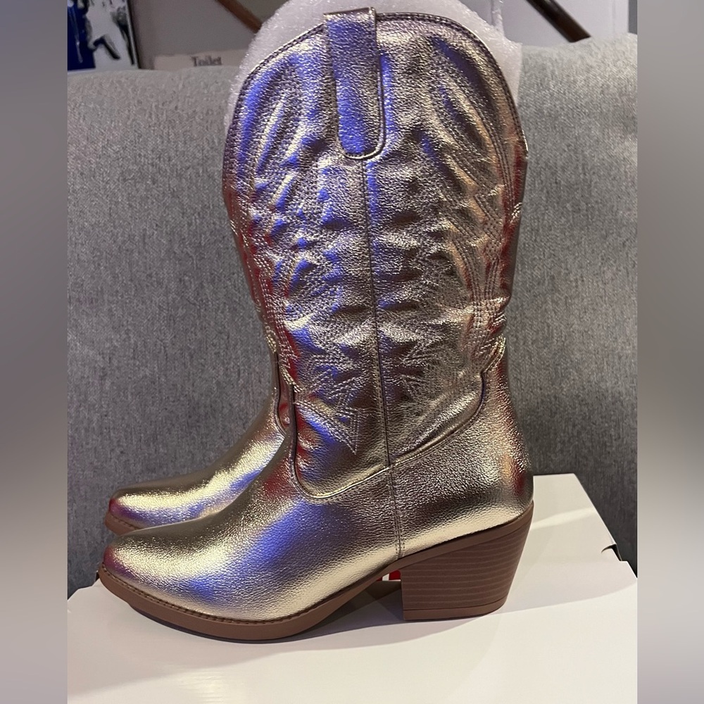 Union Bay Gold Metallic Cowboy Western Boots Women’s 8.5M